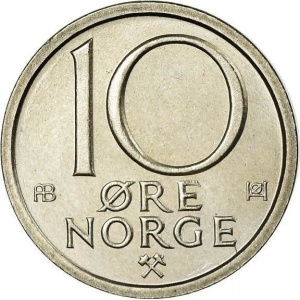 Реверс монеты Норвегия, 10 эре, 1974-1991