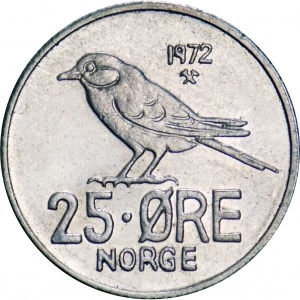 Реверс монеты Норвегия, 25 эре, 1958-1973