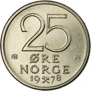 Реверс монеты Норвегия, 25 эре, 1974-1982