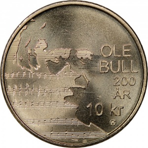 Реверс монеты Норвегия, 10 крон, 2010, 200 лет со дня рождения Оле Булла