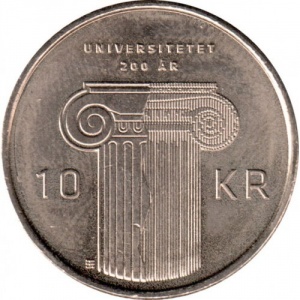Реверс монеты Норвегия, 10 крон, 2011, 200 лет со дня основания первого университета Норвегии
