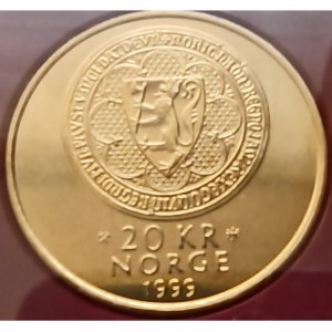 Аверс монеты Норвегия, 20 крон, 1999, 700 лет Крепости Акерсхус