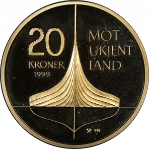 Реверс монеты Норвегия, 20 крон, 1999, Винланд - открытие викингами Северной Америки