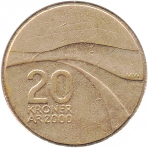 Реверс монеты Норвегия, 20 крон, 2000, Смена тысячелетия - 2000 год