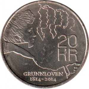 Реверс монеты Норвегия, 20 крон, 2014, 200 лет Конституции