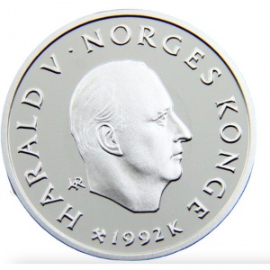 Аверс монеты Норвегия, 50 крон, 1992, XVII Зимние олимпийские игры, Лиллехаммер 1994 - Дедушка и внук