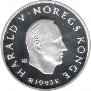 Аверс монеты Норвегия, 50 крон, 1993, XVII Зимние олимпийские игры, Лиллехаммер 1994 - Лыжные гонки