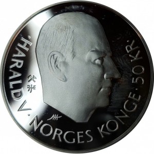 Аверс монеты Норвегия, 50 крон, 1995, 50 лет ООН