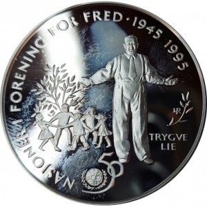 Реверс монеты Норвегия, 50 крон, 1995, 50 лет ООН