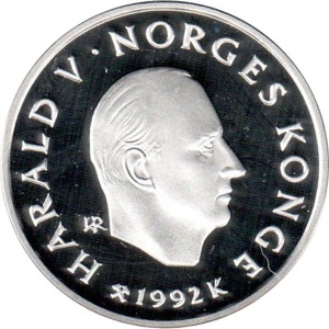 Реверс монеты Норвегия, 100 крон, 1992, XVII Зимние олимпийские игры, Лиллехаммер 1994 - Хоккей