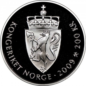 Аверс монеты Норвегия, 200 крон, 2009, 150 лет со дня рождения Кнута Гамсуна