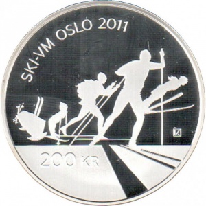 Реверс монеты Норвегия, 200 крон, 2011, Чемпионат мира по лыжным видам спорта 2011, Осло