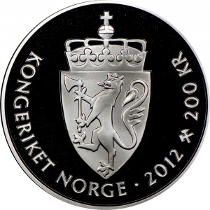 Реверс монеты Норвегия, 200 крон, 2012, 75 лет со дня рождения Короля Харальда V
