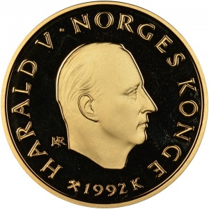 Аверс монеты Норвегия, 1500 крон, 1992, XVII зимние Олимпийские Игры, Лиллехаммер 1994
