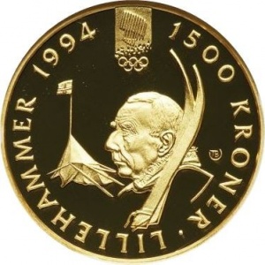 Реверс монеты Норвегия, 1500 крон, 1993, XVII зимние Олимпийские Игры, Лиллехаммер 1994 /Руаль Амундсен/