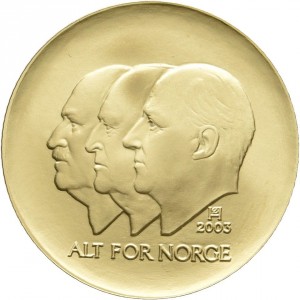 Аверс монеты Норвегия, 1500 крон, 2003, 100 лет Независимости