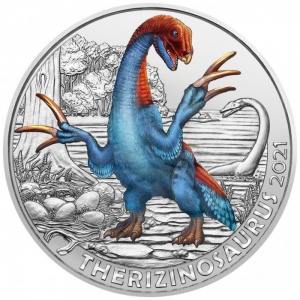 Реверс монеты Австрия, 3 евро, 2021, Теризинозавр /Therizinosaurus/