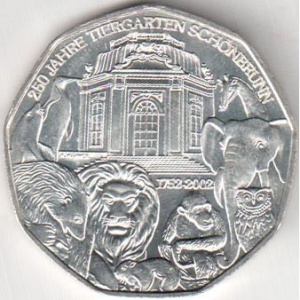 Реверс монеты Австрия, 5 евро, 2002, 250 лет Шёнбруннскому зоопарку