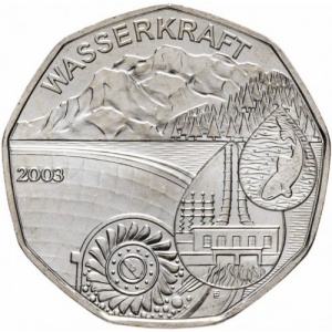 Реверс монеты Австрия, 5 евро, 2003, Гидроэлектростанция