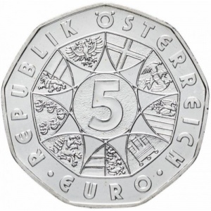 Аверс монеты Австрия, 5 евро, 2005, 10 лет членству Австрии в ЕС, гимн ЕС