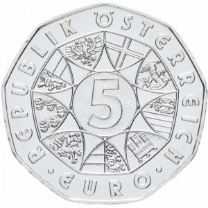Аверс монеты Австрия, 5 евро, 2008, Чемпионат Европы по футболу 2008 года. Берн, Базель, Инсбрук, Клагенфурт
