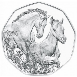 Реверс монеты Австрия, 5 евро, 2020, Пасхальная монета — Лошади