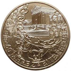 Реверс монеты Австрия, 10 евро, 2005, 60 лет Второй республике