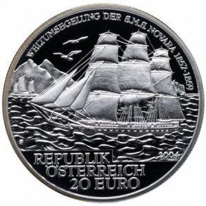 Аверс монеты Австрия, 20 евро, 2004, Австрийский флот - SMS Novara