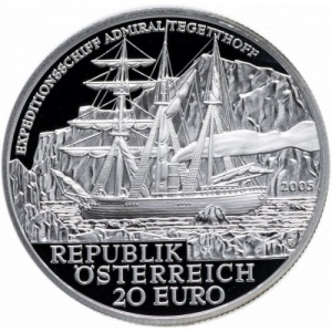 Аверс монеты Австрия, 20 евро, 2005, Австрия в открытом море - Полярная экспедиция "Адмирал Тегеттгофф"