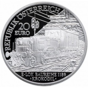 Аверс монеты Австрия, 20 евро, 2009, Австрийская железная дорога - ÖBB 1189 Krokodil
