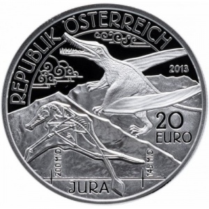 Аверс монеты Австрия, 20 евро, 2013, Доисторическая жизнь - Юрский период