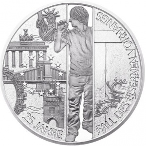 Реверс монеты Австрия, 20 евро, 2014, 25 лет Революции 1989 года