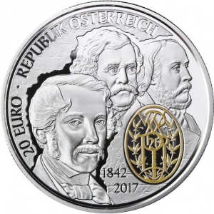 Аверс монеты Австрия, 20 евро, 2017, 175 лет Венскому филармоническому оркестру