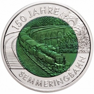 Реверс монеты Австрия, 25 евро, 2004, Серебро/Ниобий - 150 лет Альпийской железной дороге