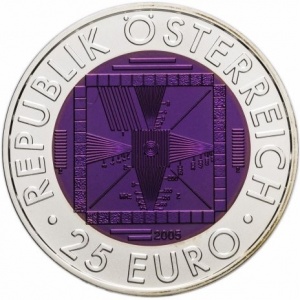 Аверс монеты Австрия, 25 евро, 2005, Серебро/Ниобий - 50 лет телевидению