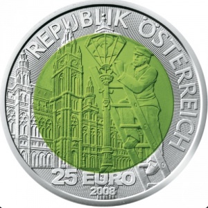 Аверс монеты Австрия, 25 евро, 2008, Серебро/Ниобий - Искусственное освещение