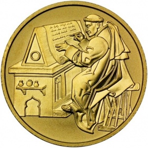 Реверс монеты Австрия, 50 евро, 2002, Схоластика Святого Бенедикта