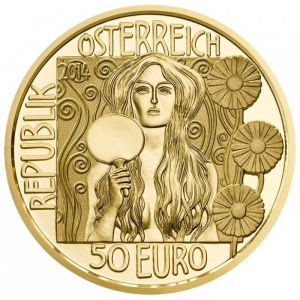 Аверс монеты Австрия, 50 евро, 2014, Густав Климт - Юдифь II