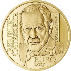 Аверс монеты Австрия, 50 евро, 2017, Венская школа психотерапии - Зигмунд Фрейд