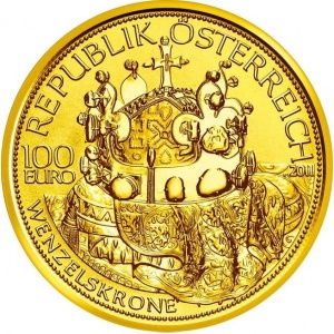 Аверс монеты Австрия, 100 евро, 2011, Короны Габсбургов - Корона святого Вацлава