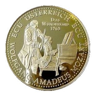 Аверс монеты Австрия, 1 ЭКЮ, 1995, Вольфганг Амадей Моцарт