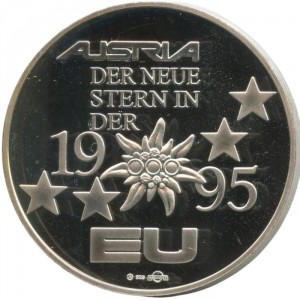 Реверс монеты Австрия, 5 ЭКЮ, 1995, Вступление Австрии в ЕС