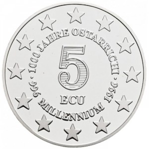 Аверс монеты Австрия, 5 ЭКЮ, 1996, 1000 лет Австрийскому государству