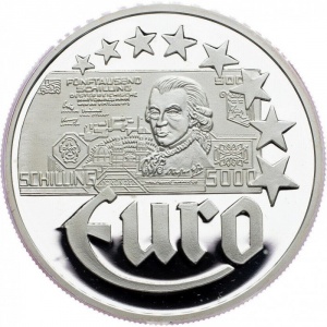 Реверс монеты Австрия, 10 евро, 1997, Банкнота 5000 шиллингов
