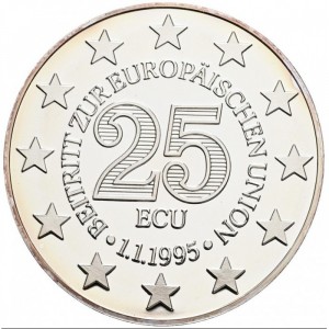 Аверс монеты Австрия, 25 ЭКЮ, 1995, Вступление Австрии в ЕС