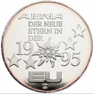 Реверс монеты Австрия, 25 ЭКЮ, 1995, Вступление Австрии в ЕС