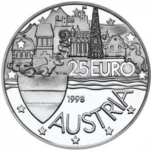 Аверс монеты Австрия, 25 евро, 1998, Венская сокровищница