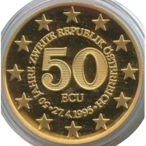 Аверс монеты Австрия, 50 ЭКЮ, 1995, 50 лет Второй Австрийской Республике