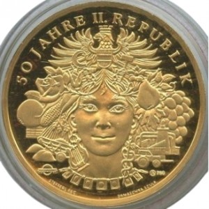 Реверс монеты Австрия, 50 ЭКЮ, 1995, 50 лет Второй Австрийской Республике