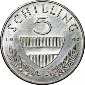 Реверс монеты Австрия, 5 шиллингов, 1960-1968